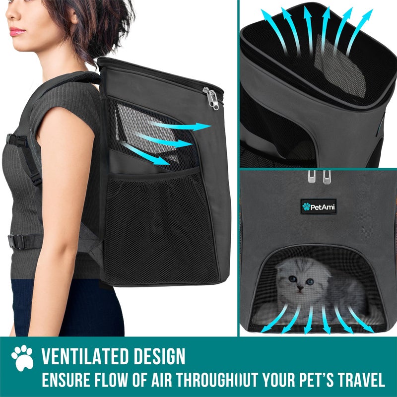 PetAmi Small Dogs and Cat Backpack Carrier, Airline Approved Pet Backpack Carrier, Ventilated, Safety Strap, Buckle Support Designed for Hiking Travel Camping Outdoor, Max 18 lbs (Gray) - Image 4